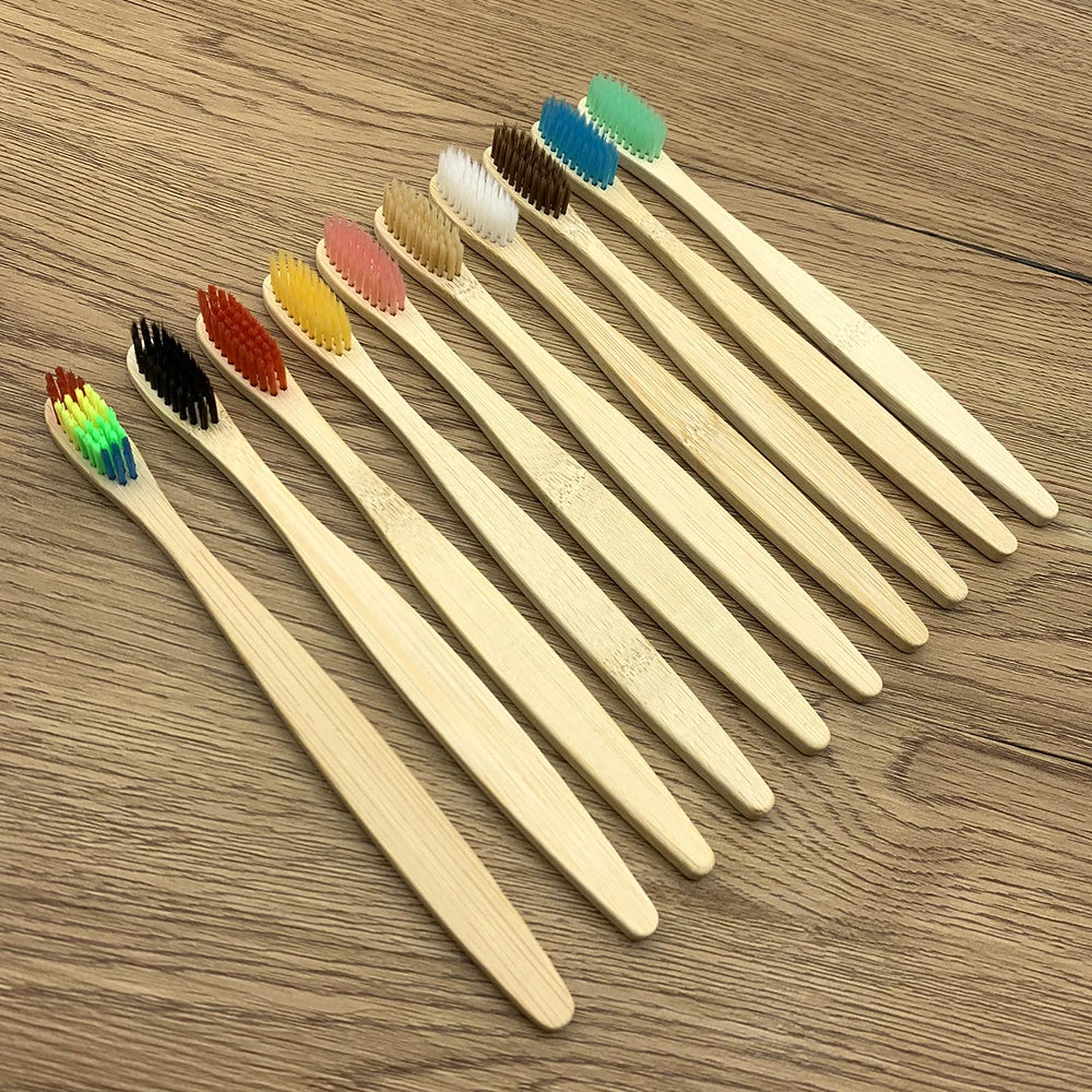 10pc Eco friendly Bamboo Toothbrush Soft Bristles Biodegradable Plastic-Free Oral Care Adults Toothbrush Bamboo Handle Brush