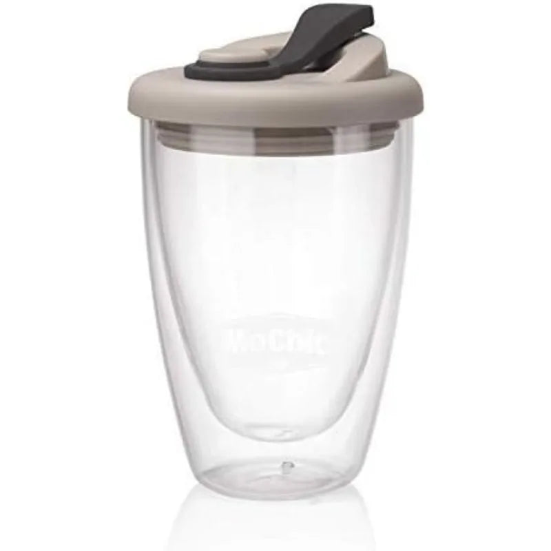 Double Wall Glass Cups with Lid, Reusable Insulated Tea Mug, Dishwasher Safe, Eco Friendly, Coffee Travel Mugs, Dishwasher Safe