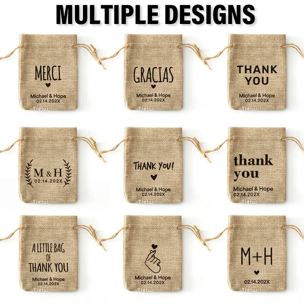 Custom Burlap Thank You Favor Bags For Wedding Handmade Eco-Friendly Little Jute Gift Bags With Drawstring For Party Baby Shower