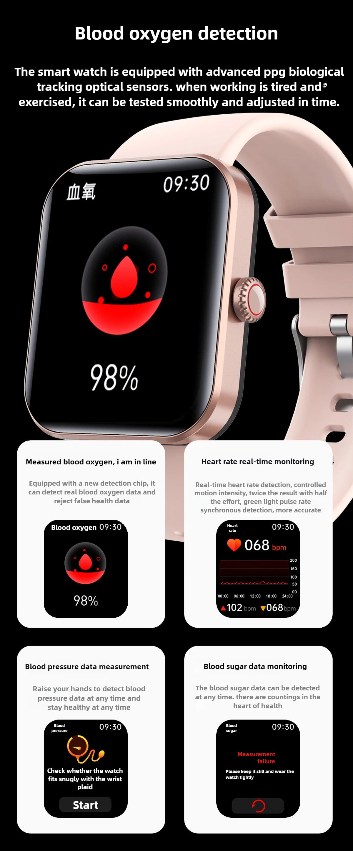 Temperature Monitoring Touch Screen Blood Pressure Tracker Wearable Device Smartwatch Sports Fitness Tracker Voice Call Watch