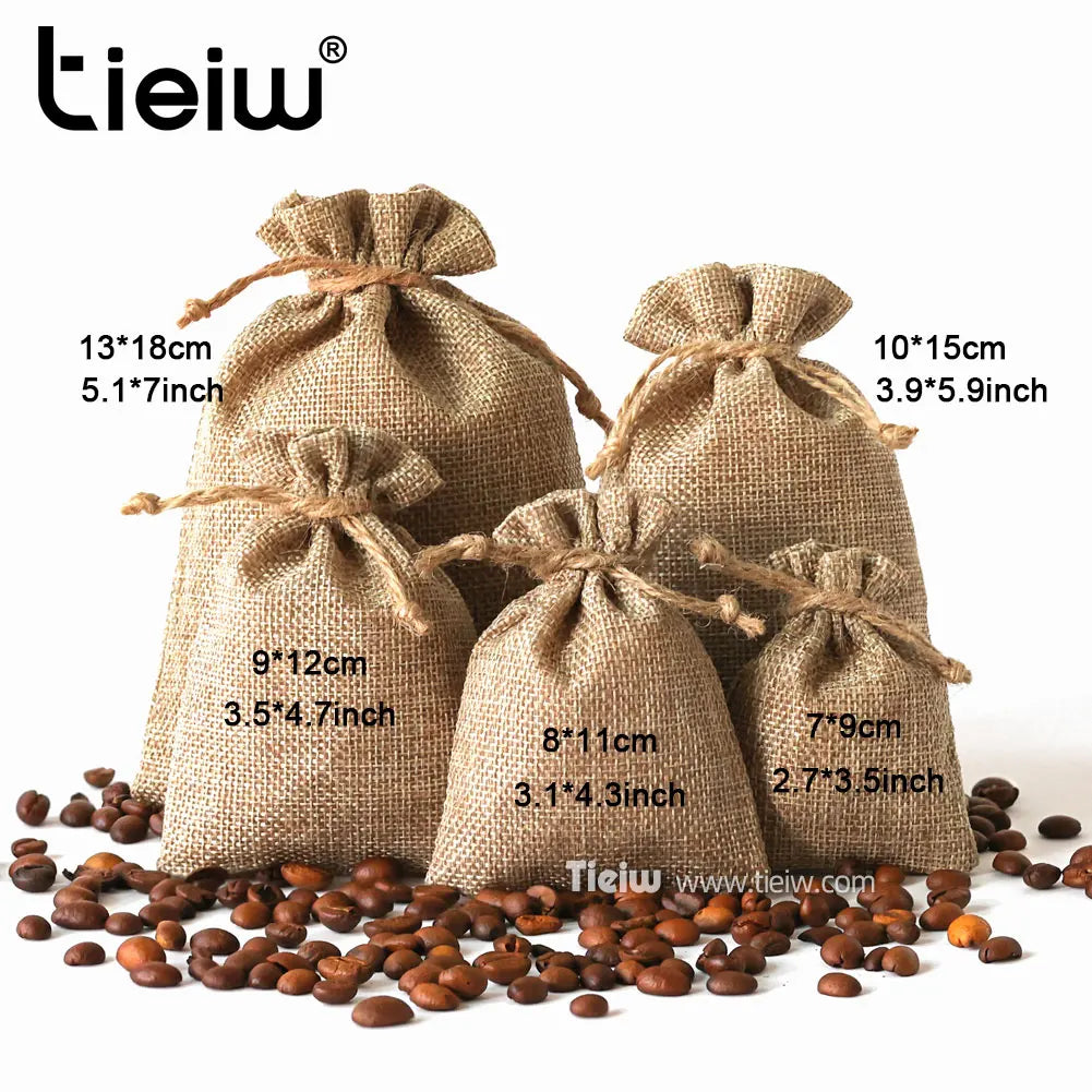 Custom Burlap Thank You Favor Bags For Wedding Handmade Eco-Friendly Little Jute Gift Bags With Drawstring For Party Baby Shower