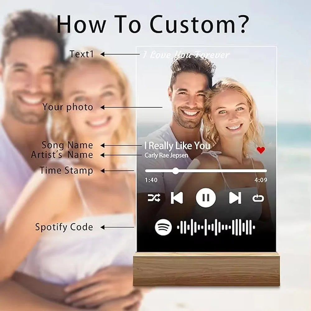 Customized Spotify Music Plaque Gifts For Anniversary Day Personalized Acrylic Photo Frame Lamp Custom Romantic Birthday Gifts