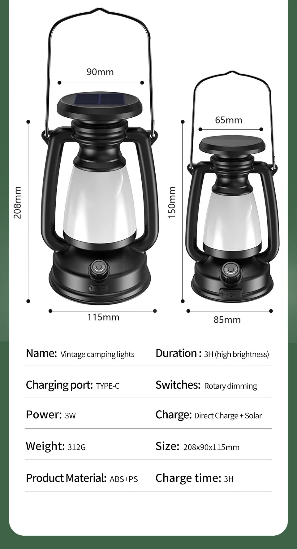 USB Rechargeable/Solar Charging Camping Light Portable Camping Lanterns 3 Lighting Modes Dimming Outdoor Hanging Tent Light
