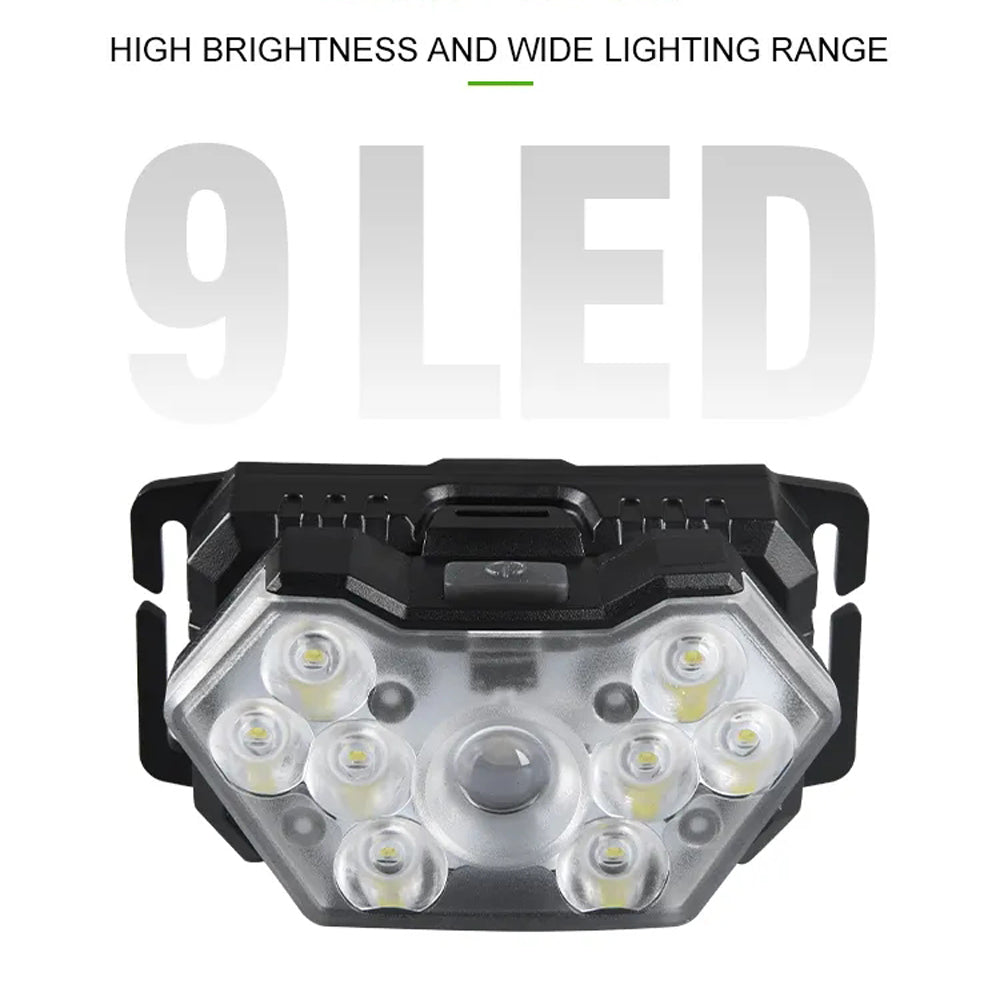 9 Led Strong Light Headlamp USB Rechageable Motion Sensor Headlight Portable Fishing Camping Outdoor Head Lamp Work Flashlight