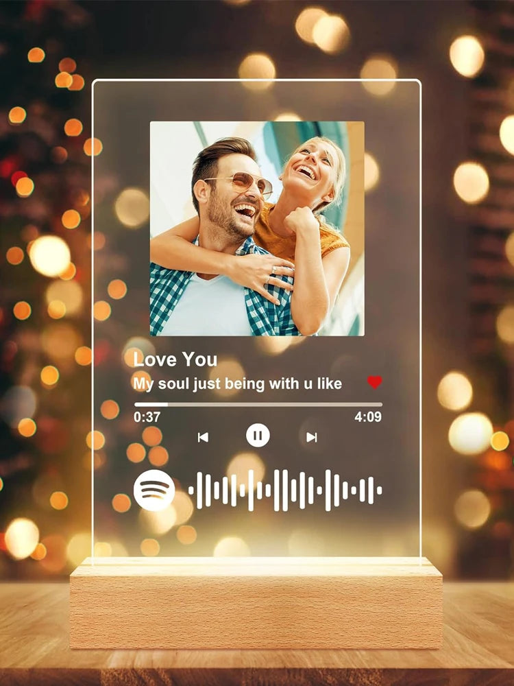 Customized Spotify Music Plaque Gifts For Anniversary Day Personalized Acrylic Photo Frame Lamp Custom Romantic Birthday Gifts