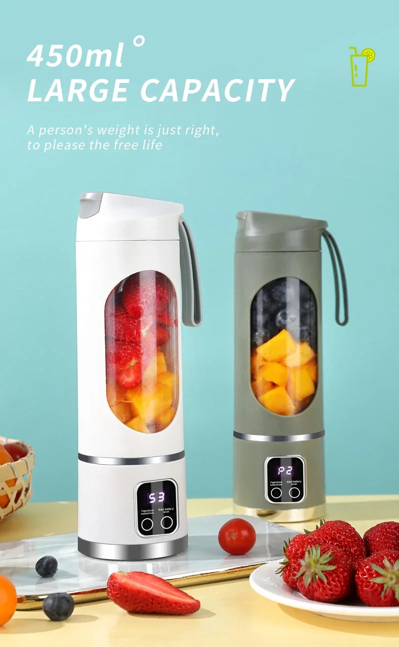 2025 New Household Charging MINI Crushed Ice Electric Juicer Powerful Motor 450ML Large Capacity Digital Display Juice Cup