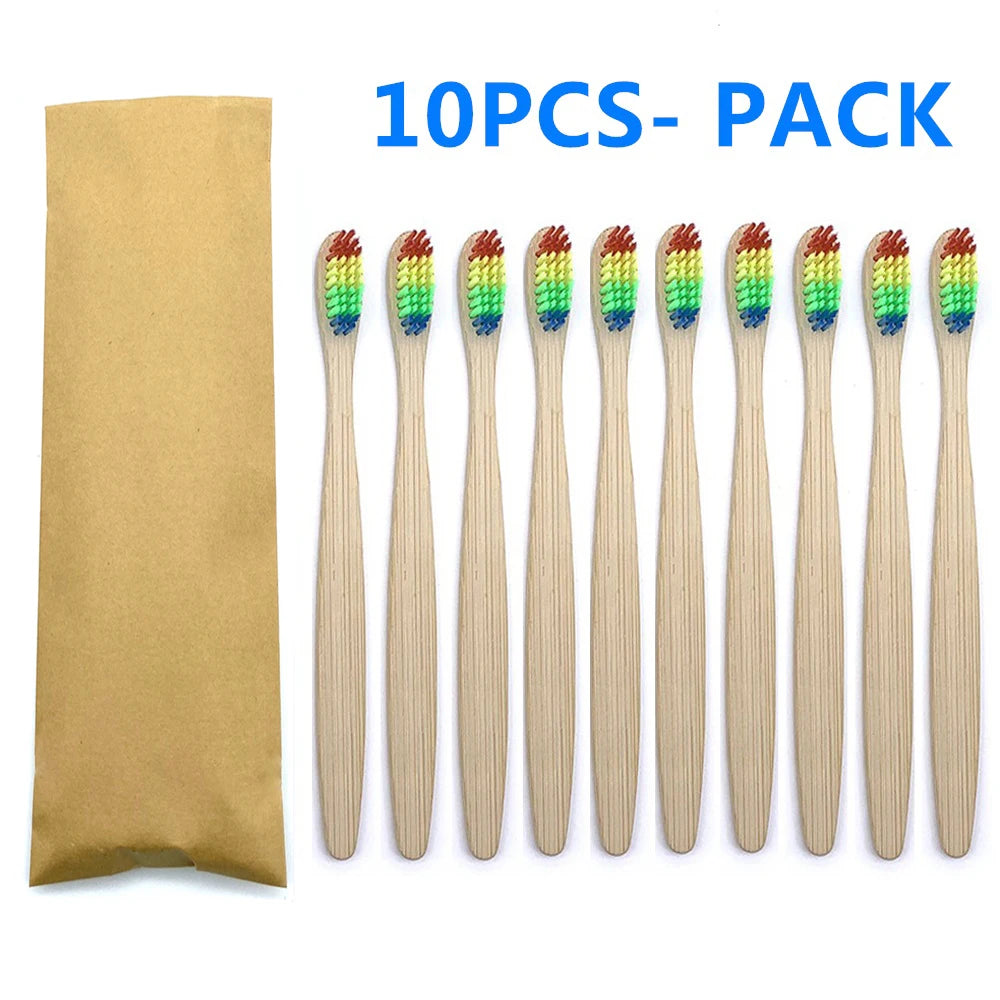 10pc Eco friendly Bamboo Toothbrush Soft Bristles Biodegradable Plastic-Free Oral Care Adults Toothbrush Bamboo Handle Brush