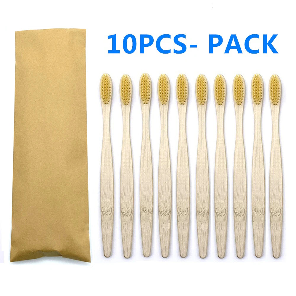 10pc Eco friendly Bamboo Toothbrush Soft Bristles Biodegradable Plastic-Free Oral Care Adults Toothbrush Bamboo Handle Brush