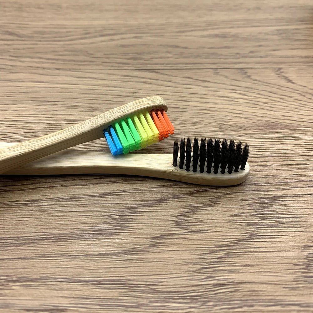 10pc Eco friendly Bamboo Toothbrush Soft Bristles Biodegradable Plastic-Free Oral Care Adults Toothbrush Bamboo Handle Brush