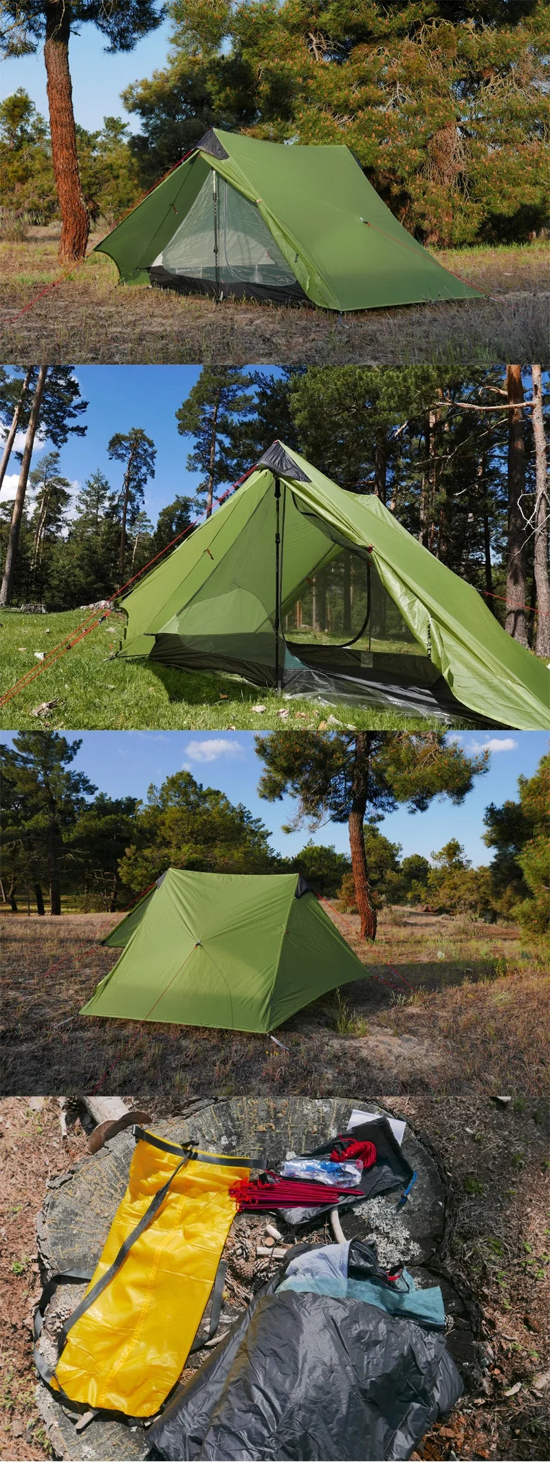 2024 New Version FLAME'S CREED LanShan 2 Person Oudoor Ultralight Camping Tent 3 Season Professional 15D Silnylon Rodless Tent