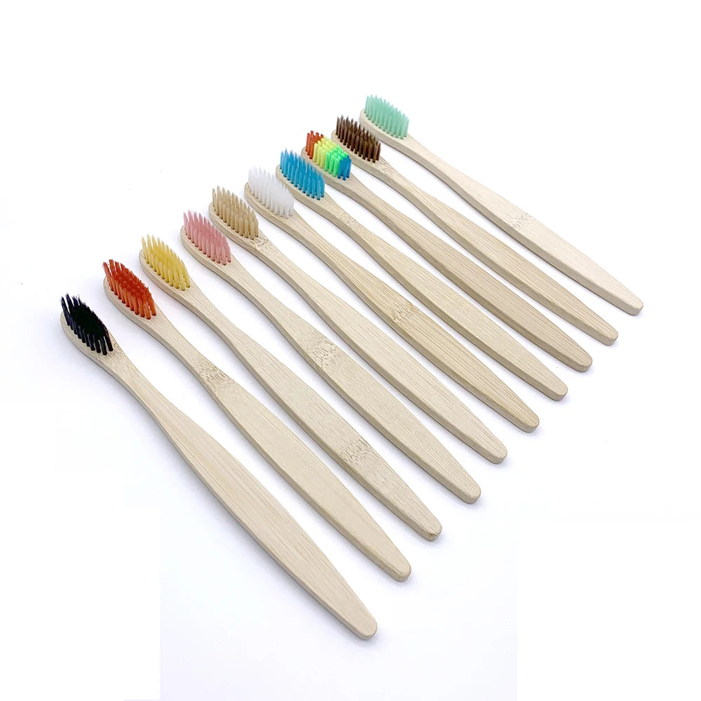 10pc Eco friendly Bamboo Toothbrush Soft Bristles Biodegradable Plastic-Free Oral Care Adults Toothbrush Bamboo Handle Brush