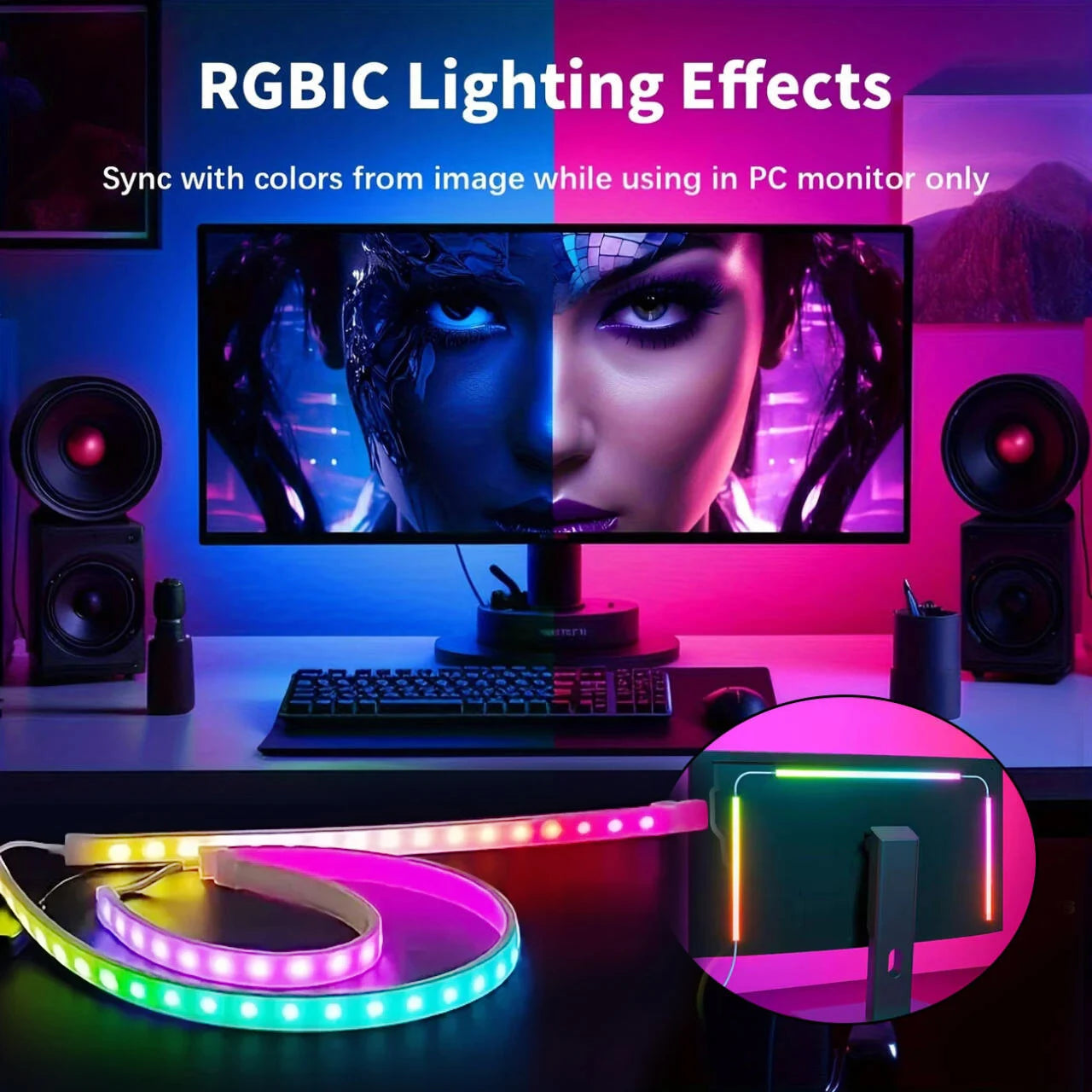 Smart LED Gaming Strip Light Computer Monitor Backlight Sync Strip Light RGB Light Bar Screen USB Gaming Bedroom Decor Lamp