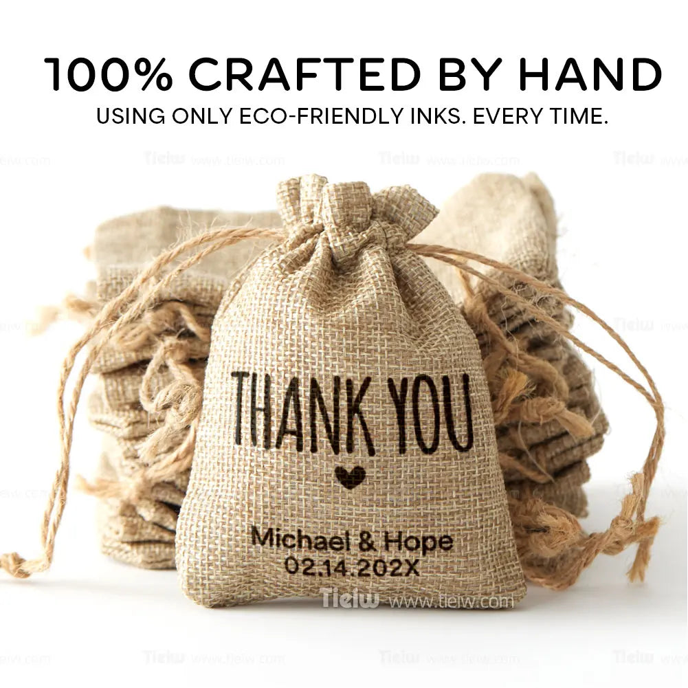 Custom Burlap Thank You Favor Bags For Wedding Handmade Eco-Friendly Little Jute Gift Bags With Drawstring For Party Baby Shower