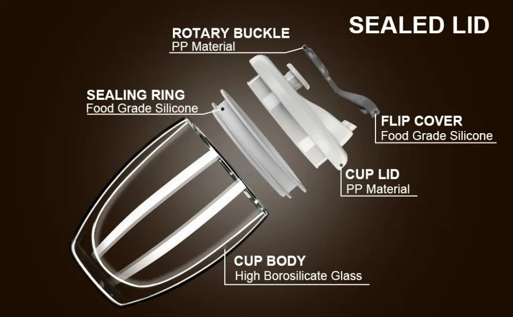 Double Wall Glass Cups with Lid, Reusable Insulated Tea Mug, Dishwasher Safe, Eco Friendly, Coffee Travel Mugs, Dishwasher Safe
