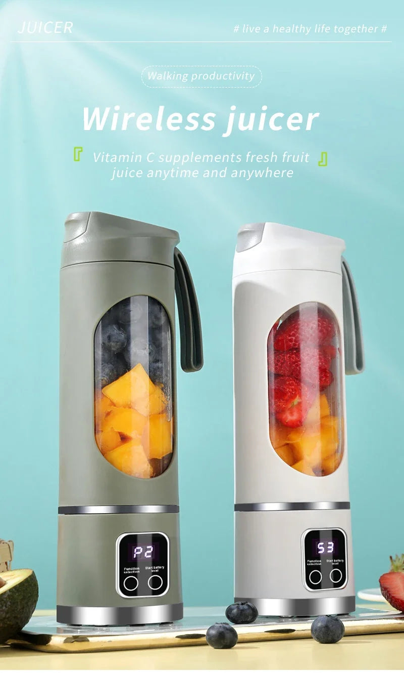 2025 New Household Charging MINI Crushed Ice Electric Juicer Powerful Motor 450ML Large Capacity Digital Display Juice Cup