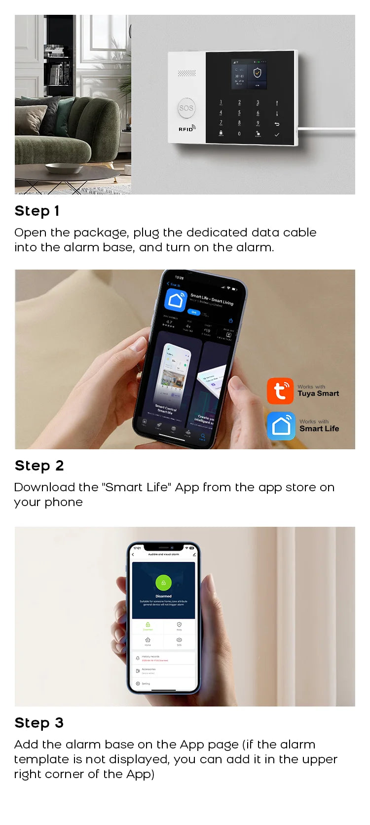 PGST Residential Tuya Smart Gsm Wifi Alarm System for Home Wireless Security Alarm House Smart Life App Control work with ALexa