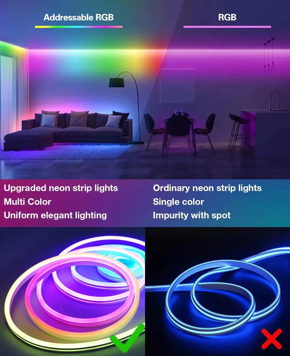 1-5m USB LED Strip Light RGB Neon Waterproof Flexible Ribbon Tape Bluetooth App Remote Control Home Room Decoration Music Sync