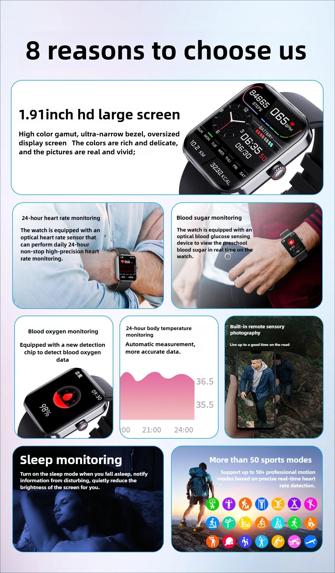 Temperature Monitoring Touch Screen  Blood Pressure Tracker Wearable Device Smartwatch Sports Fitness Tracker Voice Call Watch