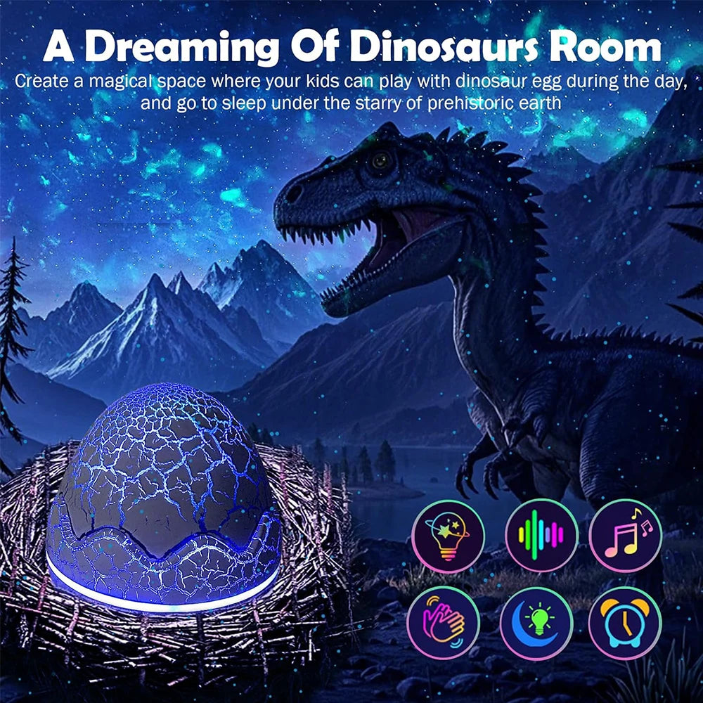 Dinosaur Egg Galaxy Star Projector Starry Light with Wireless Music Player LED Night Lamp with White Noise Nebula Remote Control
