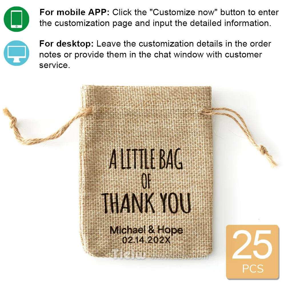 Custom Burlap Thank You Favor Bags For Wedding Handmade Eco-Friendly Little Jute Gift Bags With Drawstring For Party Baby Shower