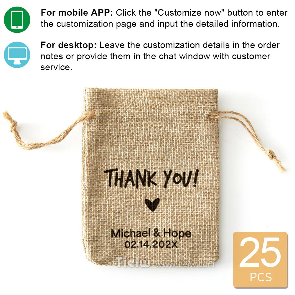 Custom Burlap Thank You Favor Bags For Wedding Handmade Eco-Friendly Little Jute Gift Bags With Drawstring For Party Baby Shower