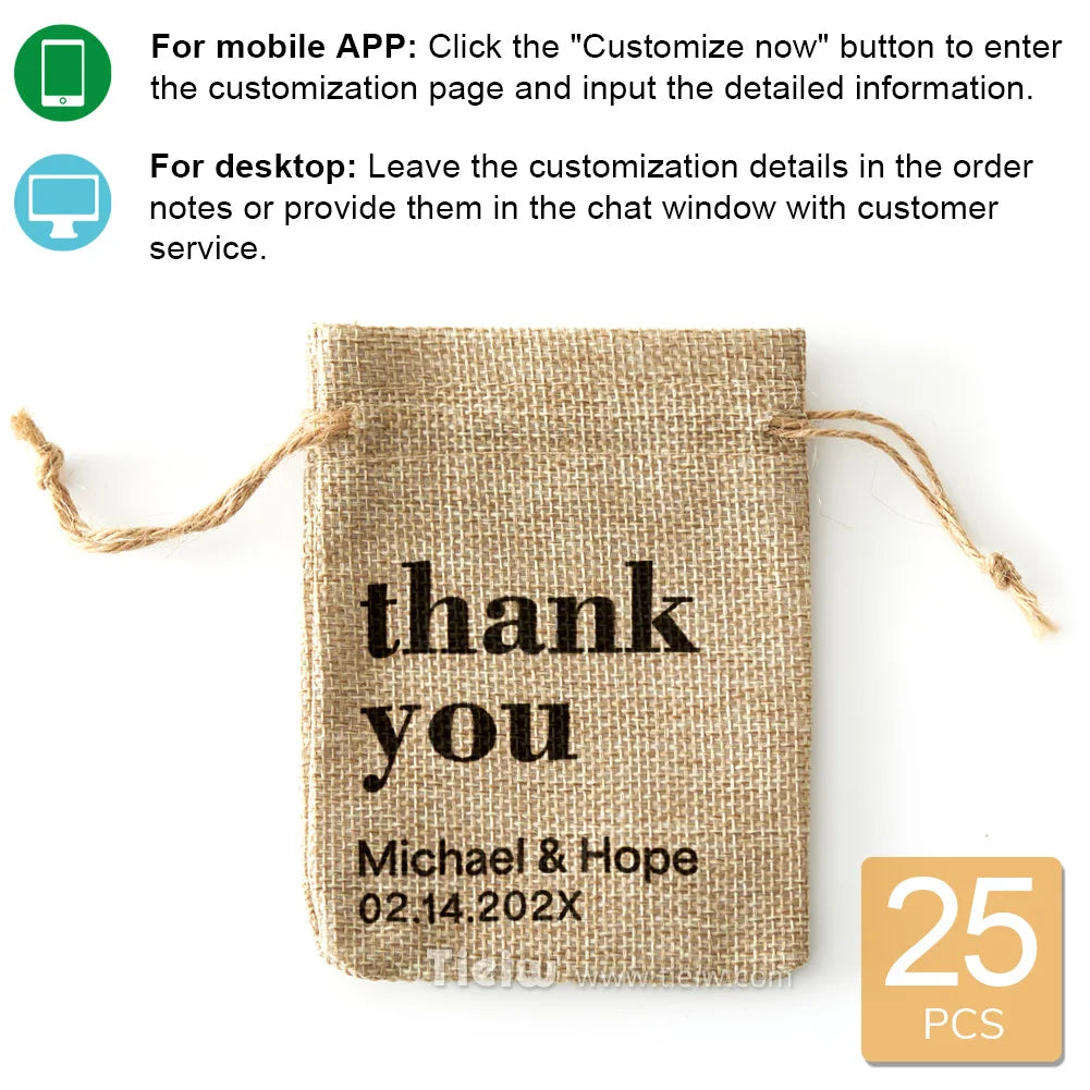 Custom Burlap Thank You Favor Bags For Wedding Handmade Eco-Friendly Little Jute Gift Bags With Drawstring For Party Baby Shower