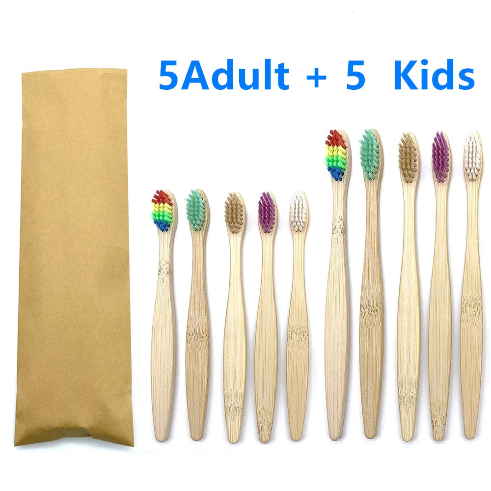 10pc Eco friendly Bamboo Toothbrush Soft Bristles Biodegradable Plastic-Free Oral Care Adults Toothbrush Bamboo Handle Brush
