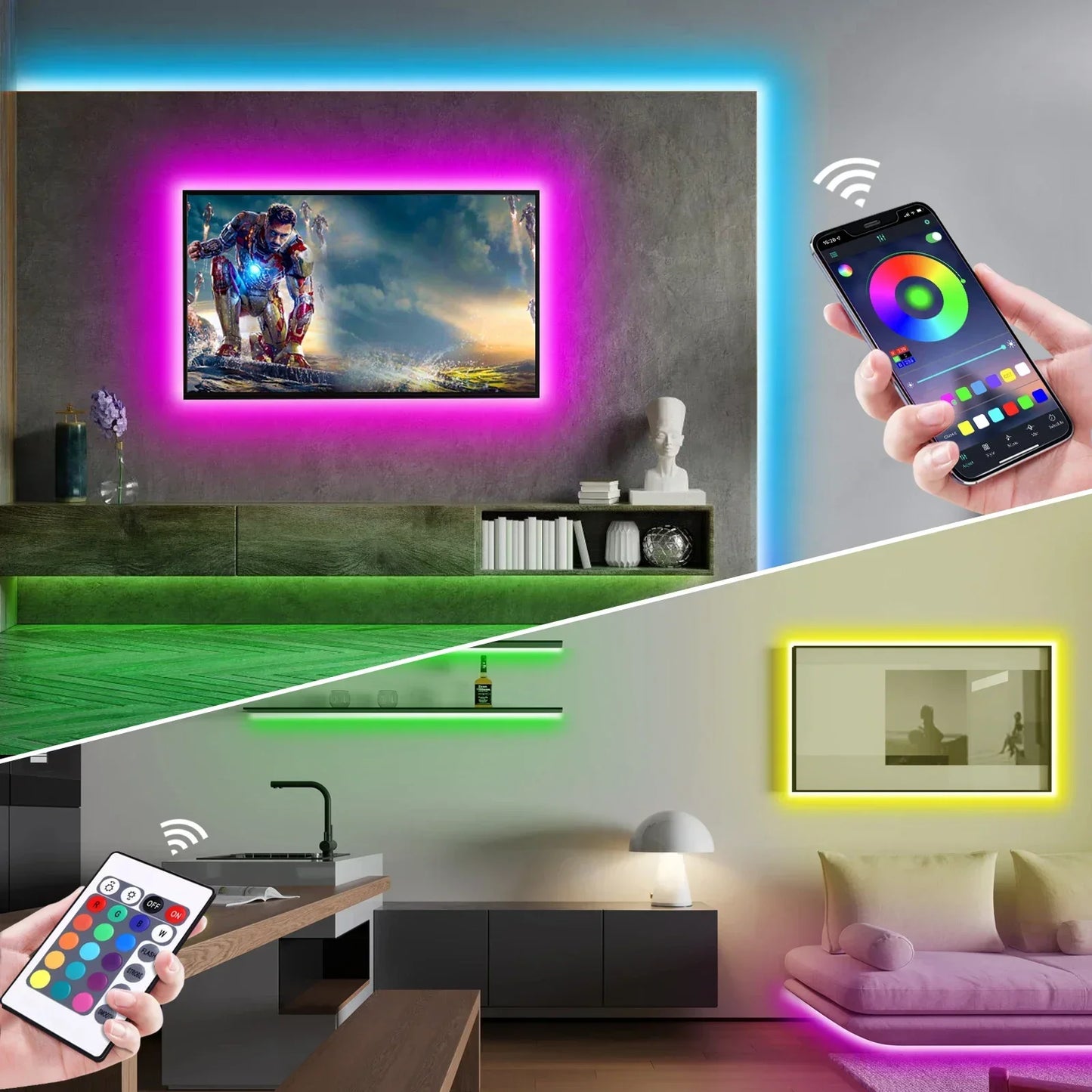 1-5m USB LED Strip Light RGB Neon Waterproof Flexible Ribbon Tape Bluetooth App Remote Control Home Room Decoration Music Sync