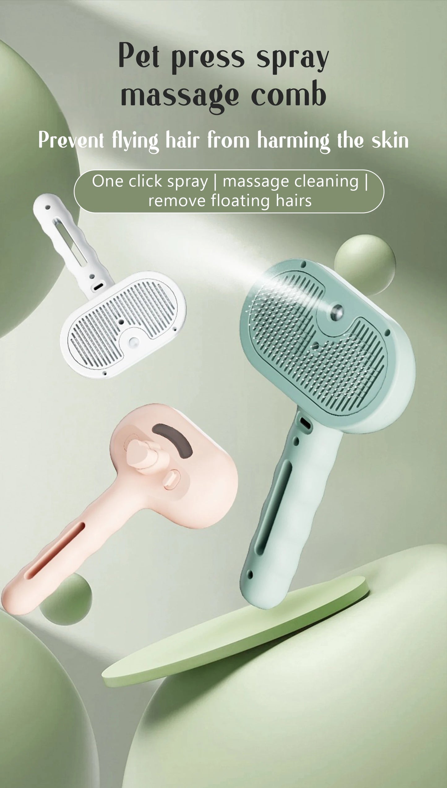 Dog Comb Pet Steam Massage Brush Safe Round Head Soft Teeth Spray Hair Removal Comb for Dog Universal for Cats Dogs Accessories