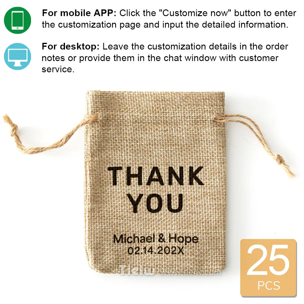Custom Burlap Thank You Favor Bags For Wedding Handmade Eco-Friendly Little Jute Gift Bags With Drawstring For Party Baby Shower