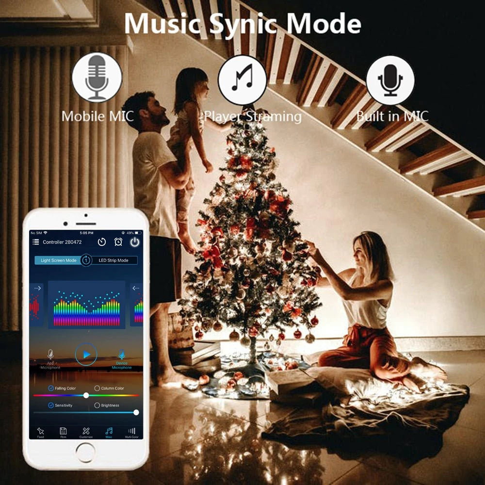 WS2812B LED Strip Individually Addressable Smart RGB LED Strip Waterproofith and 28Keys Bluetooth Music Controller Kit DC5V