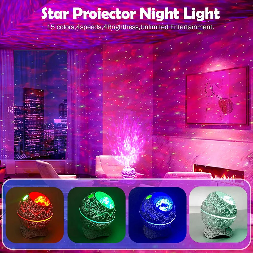 Dinosaur Egg Galaxy Star Projector Starry Light with Wireless Music Player LED Night Lamp with White Noise Nebula Remote Control