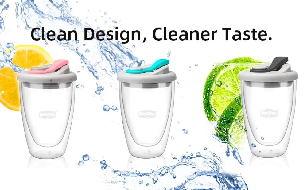 Double Wall Glass Cups with Lid, Reusable Insulated Tea Mug, Dishwasher Safe, Eco Friendly, Coffee Travel Mugs, Dishwasher Safe