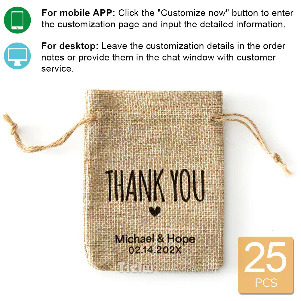 Custom Burlap Thank You Favor Bags For Wedding Handmade Eco-Friendly Little Jute Gift Bags With Drawstring For Party Baby Shower