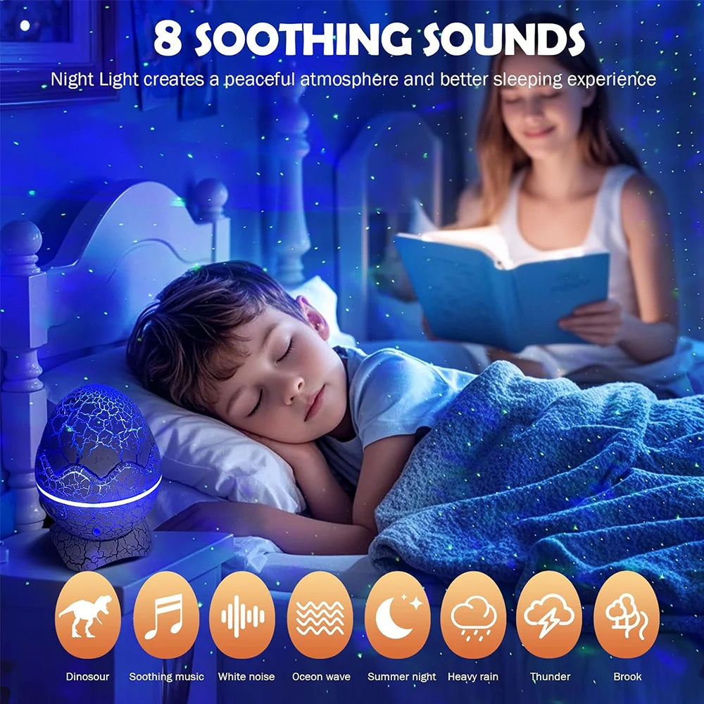 Dinosaur Egg Galaxy Star Projector Starry Light with Wireless Music Player LED Night Lamp with White Noise Nebula Remote Control