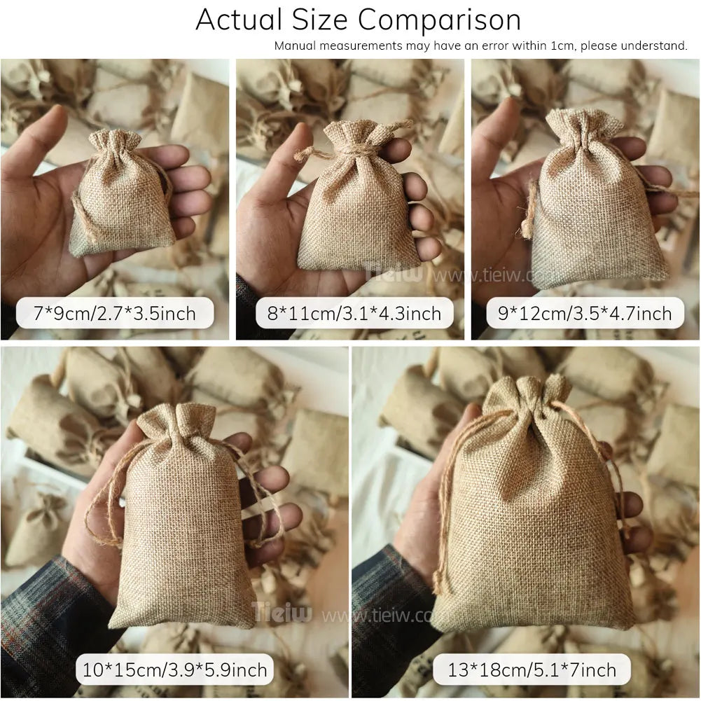Custom Burlap Thank You Favor Bags For Wedding Handmade Eco-Friendly Little Jute Gift Bags With Drawstring For Party Baby Shower