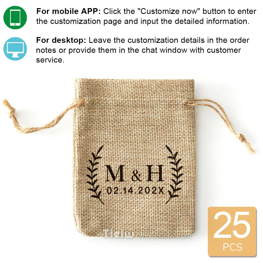 Custom Burlap Thank You Favor Bags For Wedding Handmade Eco-Friendly Little Jute Gift Bags With Drawstring For Party Baby Shower