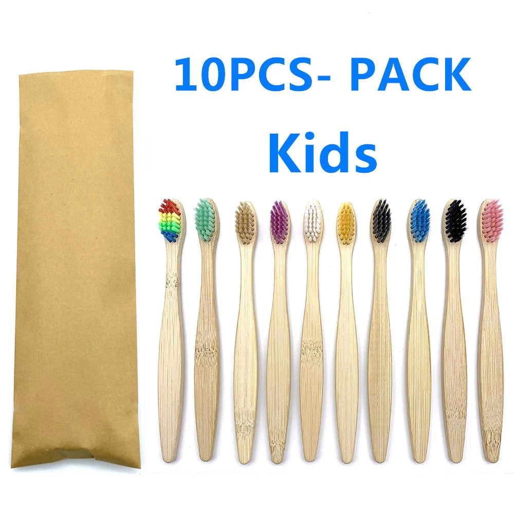 10pc Eco friendly Bamboo Toothbrush Soft Bristles Biodegradable Plastic-Free Oral Care Adults Toothbrush Bamboo Handle Brush