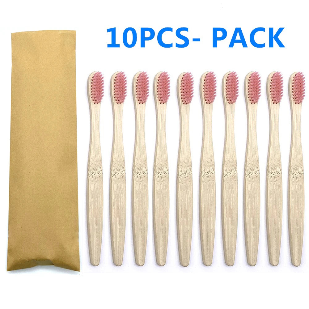 10pc Eco friendly Bamboo Toothbrush Soft Bristles Biodegradable Plastic-Free Oral Care Adults Toothbrush Bamboo Handle Brush