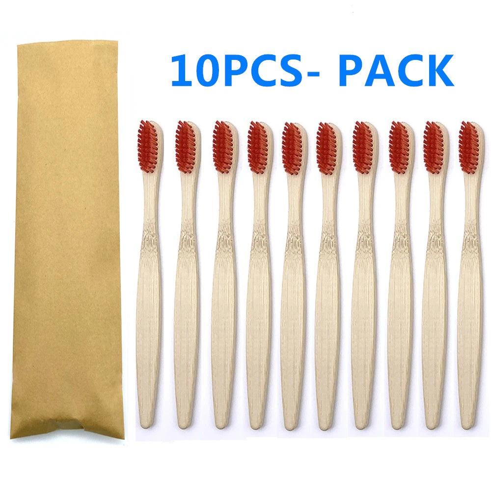 10pc Eco friendly Bamboo Toothbrush Soft Bristles Biodegradable Plastic-Free Oral Care Adults Toothbrush Bamboo Handle Brush