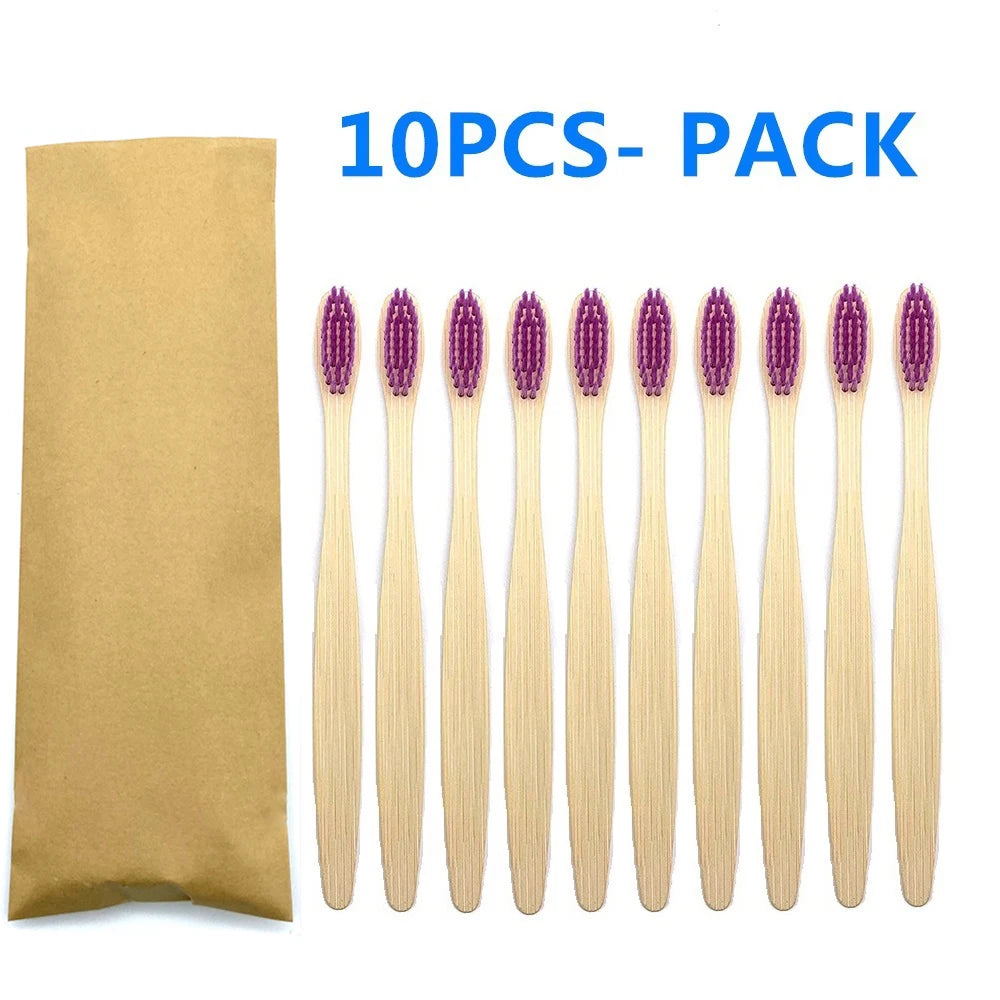 10pc Eco friendly Bamboo Toothbrush Soft Bristles Biodegradable Plastic-Free Oral Care Adults Toothbrush Bamboo Handle Brush