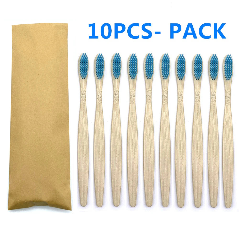 10pc Eco friendly Bamboo Toothbrush Soft Bristles Biodegradable Plastic-Free Oral Care Adults Toothbrush Bamboo Handle Brush